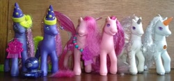 Size: 640x299 | Tagged: safe, imported from derpibooru, princess crystal, princess silver swirl, pegasus, pony, unicorn, comb, crystal ball, g2, hennin, irl, photo, princess hat, princess twinkle star, toy, twinkle star, wings