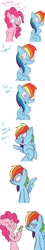 Size: 900x5000 | Tagged: safe, artist:skunkwaffle, imported from derpibooru, pinkie pie, rainbow dash, surprise, chest fluff, comic, micro, pun