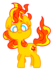 Size: 600x800 | Tagged: safe, artist:hamigaki-momo, imported from derpibooru, sunset shimmer, pony, unicorn, cute, daaaaaaaaaaaw, female, fiery shimmer, fire head, g4, happy, looking at you, mane of fire, rapidash shimmer, shimmerbetes, simple background, smiling, solo, white background