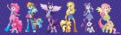 Size: 2048x593 | Tagged: safe, edit, imported from derpibooru, applejack, fluttershy, pinkie pie, rainbow dash, rarity, twilight sparkle, equestria girls, line-up, mane six, special eyes