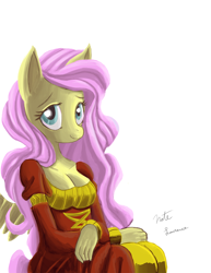 Size: 1200x1553 | Tagged: safe, artist:naterrang, imported from derpibooru, fluttershy, anthro, cleavage, female