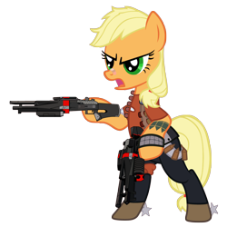 Size: 3360x3360 | Tagged: safe, artist:beavernator, imported from derpibooru, applejack, earth pony, pony, borderlands, borderlands 2, crossover, female, gun, gunzerker, mare, parody, salvator, simple background, transparent background