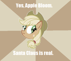 Size: 401x345 | Tagged: safe, imported from derpibooru, applejack, implied apple bloom, liar face, liarjack, santa claus, scrunchy face, spoiler