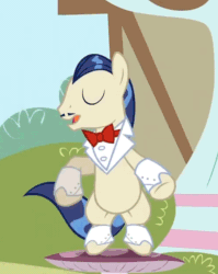 Size: 498x625 | Tagged: safe, imported from derpibooru, screencap, savoir fare, pony, magical mystery cure, animated, bipedal, dancing, horte cuisine, male, solo, waiter