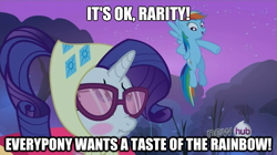 Size: 623x350 | Tagged: safe, edit, edited screencap, imported from derpibooru, screencap, rainbow dash, rarity, pegasus, pony, unicorn, sleepless in ponyville, blushing, caption, female, hub logo, image macro, innuendo, lesbian, mare, out of context, pun, raridash, shipping