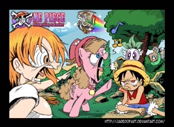 Size: 1365x1000 | Tagged: safe, artist:jaredofart, imported from derpibooru, derpy hooves, pegasus, pony, crossover, female, going merry, mare, monkey d luffy, monkey d. luffy, nami, one piece, pandaman, pony pony chopper, roronoa zoro, sogeking, style emulation, usopp