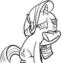 Size: 655x675 | Tagged: safe, artist:rainb0wdashie, imported from derpibooru, rarity, pony, biting, black and white, grayscale, hoof biting, lineart, monochrome, solo