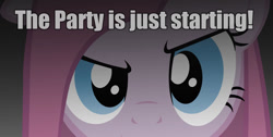 Size: 1048x527 | Tagged: safe, imported from derpibooru, pinkie pie, bronybait, caption, eyes, hypnosis, hypnosis ponies, image macro, pinkamena diane pie