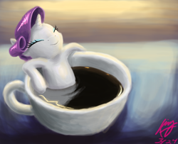 Size: 4300x3500 | Tagged: safe, artist:244705, imported from derpibooru, rarity, pony, unicorn, coffee, cup, cup of pony, cute, eyes closed, female, food, happy, mare, micro, raribetes, smiling, tiny, tiny ponies