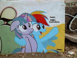 Size: 4320x3240 | Tagged: safe, alternate version, artist:shinodage, imported from derpibooru, rainbow dash, twilight sparkle, graffiti, meme, x x everywhere