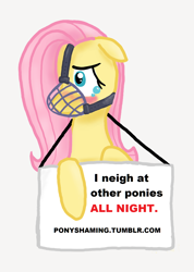 Size: 1318x1852 | Tagged: safe, imported from derpibooru, fluttershy, pegasus, pony, blushing, female, muzzle, parody, pony shaming, shaming, sign, solo