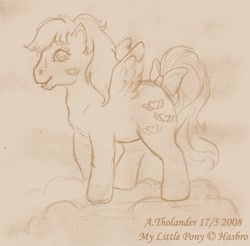 Size: 531x523 | Tagged: safe, artist:minibaah, imported from derpibooru, heart throb, pegasus, pony, female, g1, mare, traditional art