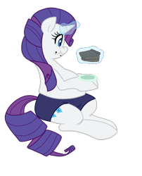 Size: 640x792 | Tagged: safe, artist:elslowmo, artist:jessy, imported from derpibooru, rarity, cake, chubby, clothes, fat, ponies in boxers, raritubby, shorts