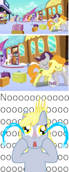 Size: 783x1967 | Tagged: safe, artist:puu-aj-chan, imported from derpibooru, carrot top, derpy hooves, golden harvest, written script, pegasus, pony, crying, female, goldenscript, jealous, mare, ponies standing next to each other, trollbait