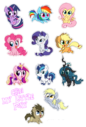 Size: 850x1247 | Tagged: safe, artist:stepandy, imported from derpibooru, applejack, derpy hooves, doctor whooves, fluttershy, pinkie pie, princess cadance, queen chrysalis, rainbow dash, rarity, shining armor, time turner, twilight sparkle, alicorn, changeling, changeling queen, earth pony, pegasus, pony, unicorn, chibi, cute, cutealis, cutedance, cuteling, dashabetes, derpabetes, diapinkes, doctorbetes, female, jackabetes, male, mane six, mare, raribetes, shining adorable, shyabetes, simple background, stallion, transparent background, twiabetes, unicorn twilight