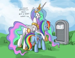 Size: 1170x900 | Tagged: safe, imported from derpibooru, princess celestia, rainbow dash, alicorn, pegasus, pony, butt, celestia's grave meme, exploitable meme, female, grave, hilarious in hindsight, implied death, mare, meme, nintendo, plot, trollbait, wii u, wii u touchpad