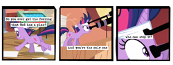 Size: 720x275 | Tagged: safe, artist:limeylassen, edit, edited screencap, imported from derpibooru, screencap, twilight sparkle, pony, unicorn, a softer world, alternate hairstyle, cropped, female, god, mare, solo, telescope, text box, unicorn twilight