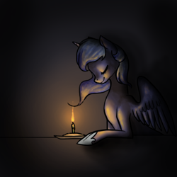 Size: 500x500 | Tagged: safe, artist:corrupted-luna, imported from derpibooru, princess luna, pony, candle, eyes closed, female, solo