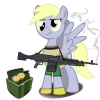 Size: 200x200 | Tagged: safe, imported from derpibooru, derpy hooves, pegasus, pony, battlefield 3, female, gun, lowres, m240, machine gun, mare, muffin