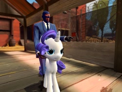 Size: 1024x768 | Tagged: safe, artist:hano, imported from derpibooru, rarity, 2fort, 3d, gmod, riding, spy, team fortress 2