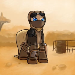 Size: 1200x1200 | Tagged: safe, artist:slavedemorto, imported from derpibooru, oc, oc:backy, clothes, desert, goggles, hoodie, ponified, the fall