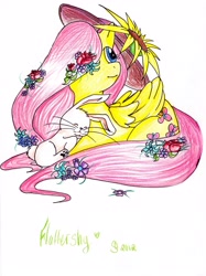 Size: 2375x3171 | Tagged: safe, artist:tsubakumiku, imported from derpibooru, angel bunny, fluttershy, hat, traditional art