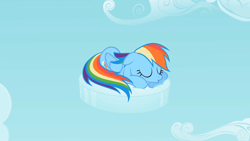 Size: 1280x720 | Tagged: safe, imported from derpibooru, screencap, rainbow dash, pony, the cutie pox, cloud, cloudy, sleeping, sleepydash, solo