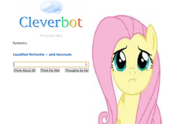 Size: 500x360 | Tagged: safe, imported from derpibooru, fluttershy, cleverbot, female, lemonade, meme, text