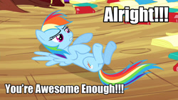 Size: 1280x719 | Tagged: safe, imported from derpibooru, rainbow dash, image macro, on back