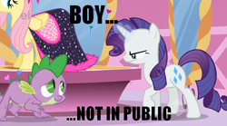 Size: 632x351 | Tagged: safe, imported from derpibooru, fluttershy, rarity, spike, image macro