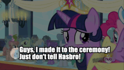 Size: 640x360 | Tagged: safe, edit, edited screencap, imported from derpibooru, screencap, derpy hooves, shining armor, twilight sparkle, animated, text, twilight sparkle (alicorn), wink