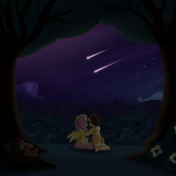 Size: 1500x1500 | Tagged: safe, artist:mattatatta, imported from derpibooru, applejack, fluttershy, survivor shy, friendshipping, stars