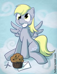 Size: 762x981 | Tagged: safe, artist:furboz, imported from derpibooru, derpy hooves, pegasus, pony, female, letter, mare, muffin