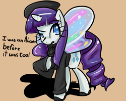 Size: 1280x1024 | Tagged: safe, artist:acharmingpony, imported from derpibooru, rarity, alicorn, pony, beatnik rarity, before it was cool, beret, butterfly wings, clothes, drawfag, female, glimmer wings, hat, hipster, solo