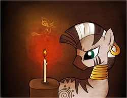 Size: 882x680 | Tagged: safe, artist:capreola, imported from derpibooru, zecora, pony, zebra, candle, female, solo