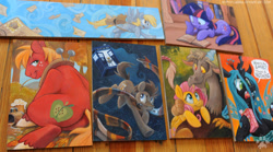 Size: 1180x658 | Tagged: safe, artist:kenket, artist:screwbald, artist:spainfischer, imported from derpibooru, big macintosh, derpy hooves, discord, doctor whooves, fluttershy, queen chrysalis, time turner, twilight sparkle, painting, photo, traditional art