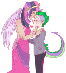 Size: 400x442 | Tagged: safe, artist:stevetwisp, imported from derpibooru, spike, twilight sparkle, female, horned humanization, humanized, male, shipping, straight, tailed humanization, twilight sparkle (alicorn), twispike, winged humanization