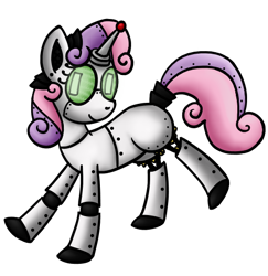 Size: 500x514 | Tagged: artist needed, safe, imported from derpibooru, sweetie belle, pony, robot, unicorn, blank flank, female, filly, hooves, horn, simple background, smiling, solo, sweetie bot, transparent background