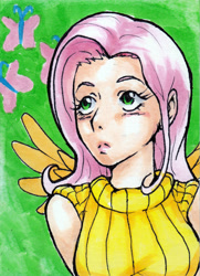 Size: 1512x2088 | Tagged: safe, artist:comicstoryhero, imported from derpibooru, fluttershy, human, female, humanized, solo, traditional art, winged humanization