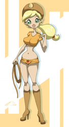 Size: 800x1467 | Tagged: safe, artist:dcrmx, imported from derpibooru, applejack, human, clothes, curvy, humanized, lasso, shorts, skinny
