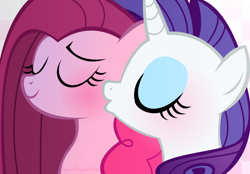 Size: 1280x891 | Tagged: safe, artist:euphoriapony, artist:vivian reed, imported from derpibooru, pinkie pie, rarity, female, kissing, lesbian, pinkamena diane pie, rarimena, raripie, shipping