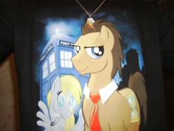 Size: 3648x2736 | Tagged: safe, imported from derpibooru, derpy hooves, doctor whooves, time turner, pegasus, pony, clothes, cutie mark, female, irl, mare, necklace, photo, shirt