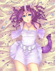 Size: 600x776 | Tagged: safe, artist:oceanchan, imported from derpibooru, rarity, human, eared humanization, gem, horned humanization, humanized, solo, tailed humanization