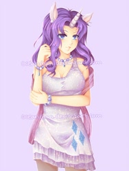 Size: 600x799 | Tagged: safe, artist:oceanchan, imported from derpibooru, rarity, human, clothes, dress, eared humanization, horned humanization, humanized, solo