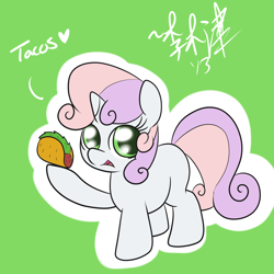 Size: 3000x3000 | Tagged: safe, artist:lightningnickel, imported from derpibooru, sweetie belle, taco, taco belle