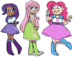 Size: 542x426 | Tagged: safe, artist:hospitalvespers, imported from derpibooru, fluttershy, pinkie pie, rarity, human, equestria girls, female, hands behind back, humanized, trio, trio female