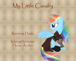 Size: 1023x823 | Tagged: safe, artist:nimbostratus, imported from derpibooru, rainbow dash, pony, archery, clothes, crossover, female, mount and blade, papyrus, solo