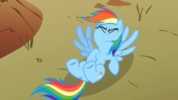 Size: 1920x1080 | Tagged: safe, imported from derpibooru, screencap, rainbow dash, pegasus, pony, over a barrel, season 1, female, great moments in animation, not what it looks like, on back, out of context, solo, spread wings, wings