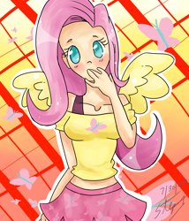 Size: 3000x3500 | Tagged: safe, artist:essayvee, imported from derpibooru, fluttershy, human, female, humanized, solo, winged humanization