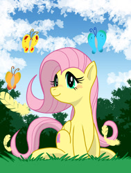 Size: 905x1200 | Tagged: safe, artist:mol, imported from derpibooru, fluttershy, butterfly, blushing, pixiv